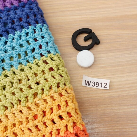 Rainbow Cropped Sweater Girls XL Cardigan Handmade Crochet Bold Open Boho Y2K - Picture 11 of 11